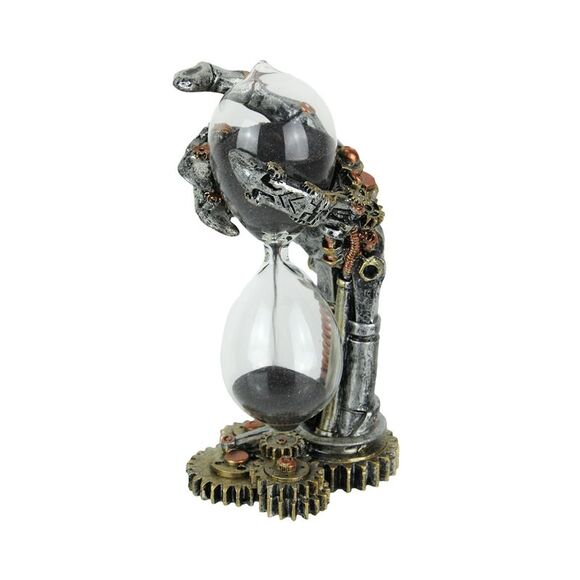 Creepy Steampunk Mechanical Skeleton Hand Metallic Finish Hourglass Sand Timer - Picture 1 of 3